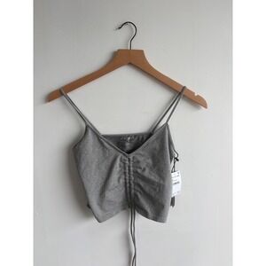 Poof New York Womens Cinched Front Crop Top Heather Grey NWT S/M 225424